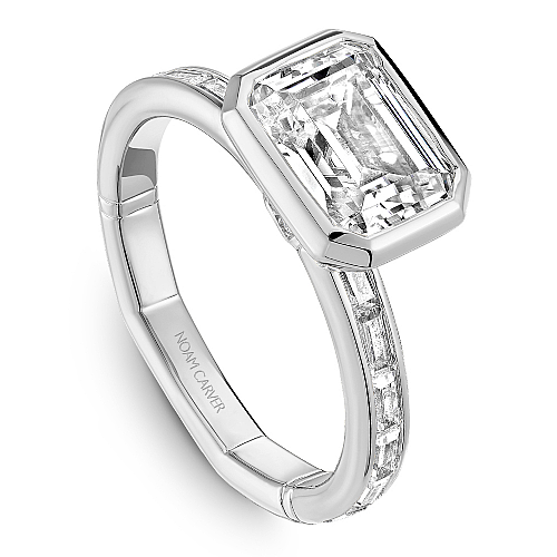 Noam Carver White Gold Contemporary East-West Bezel Set Emerald Cut Diamond Engagement Ring