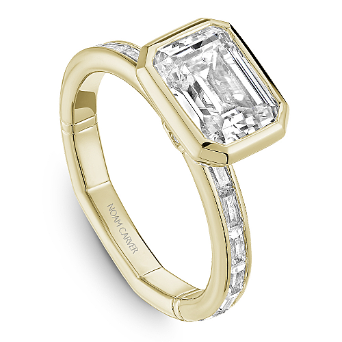Noam Carver Yellow Gold Contemporary East-West Bezel Set Emerald Cut Diamond Engagement Ring