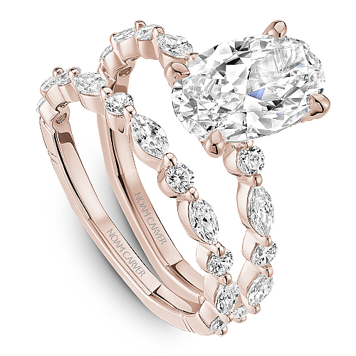 Noam Carver Rose Gold Marquise & Round Diamond Euro Shank Wedding Ring Set