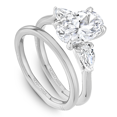 Noam Carver Atelier A092-02 three stone pear diamond engagement ring with matching plain wedding band in white gold