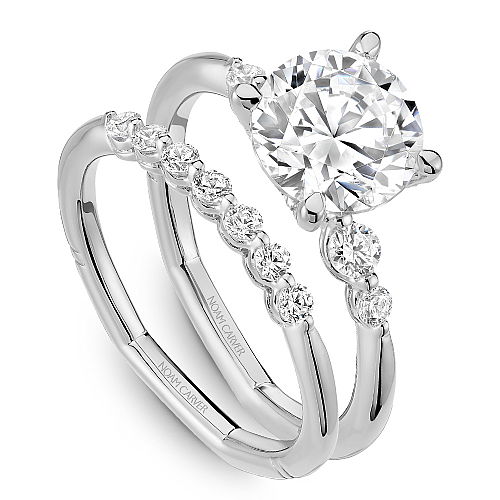 Noam Carver White Gold Hidden Halo Diamond Wedding Ring Set with Shared Prong Side Diamonds