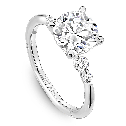 Noam Carver White Gold Hidden Halo Diamond Engagement Ring with Shared Prong Side Diamonds