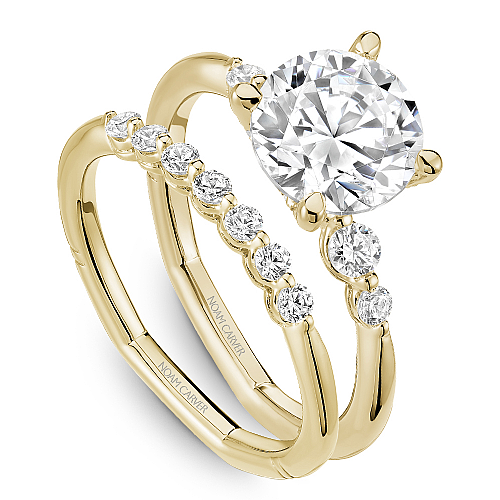Noam Carver Yellow Gold Hidden Halo Diamond Wedding Ring Set with Shared Prong Side Diamonds