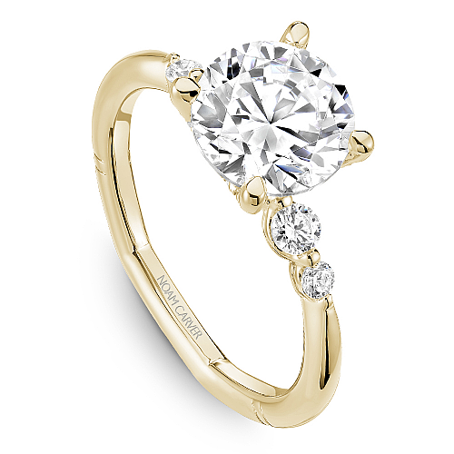 Noam Carver Yellow Gold Hidden Halo Diamond Engagement Ring with Shared Prong Side Diamonds