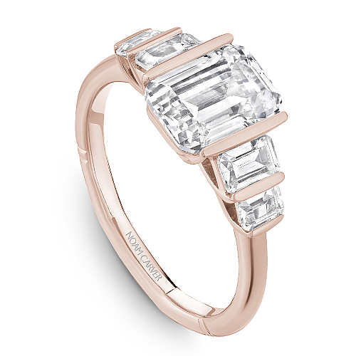 Noam Carver Rose Gold Emerald Cut Five Diamond Half-Bezel Engagement Ring