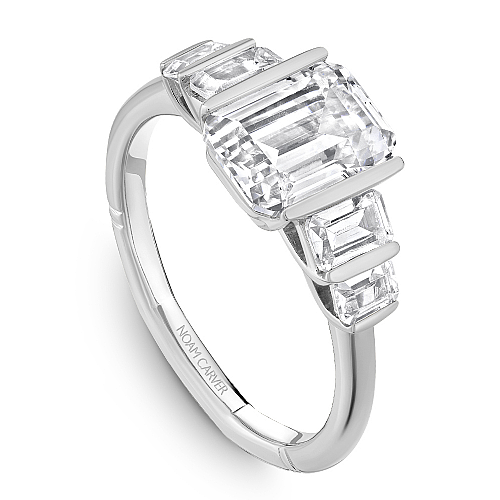 Noam Carver White Gold Emerald Cut Five Diamond Half-Bezel Engagement Ring 