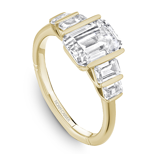 Noam Carver Yellow Gold Emerald Cut Five Diamond Half-Bezel Engagement Ring