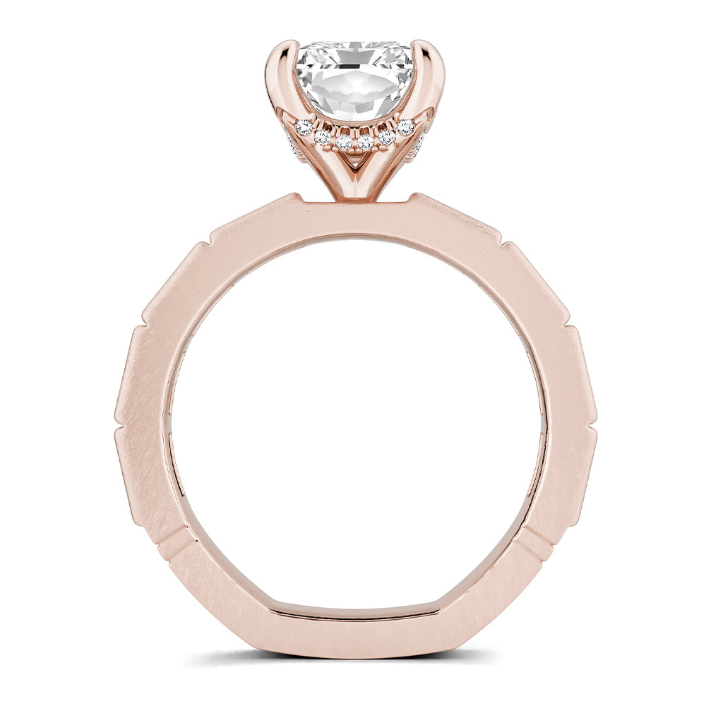 Noam Carver Rose Gold Atelier Flush Set East-West Set Side Baguette Cut Diamond Engagement Ring