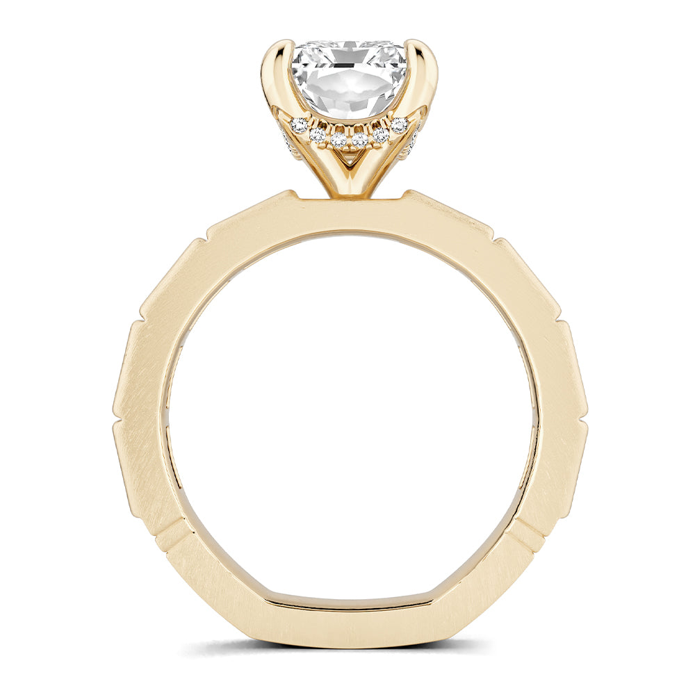 Noam Carver Yellow Gold Atelier Flush Set East-West Set Side Baguette Cut Diamond Engagement Ring