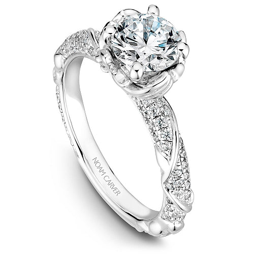 Noam Carver White Gold Intricate Floral Nature Inspired Diamond Engagement Ring