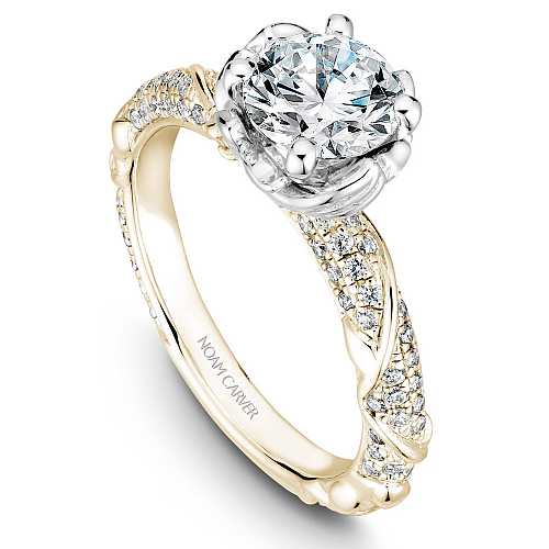 Noam Carver Yellow & White Gold Intricate Floral Nature Inspired Diamond Engagement Ring