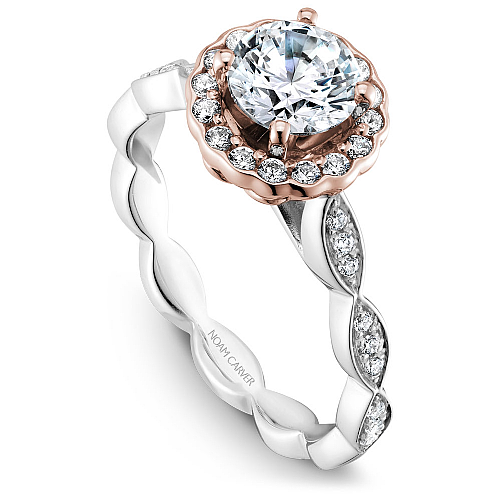 Noam Carver 14K White Gold Scalloped Halo Diamond Engagement Ring with Rose Gold Details 