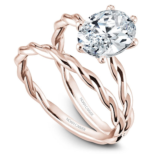 Noam Carver Rose Gold High Polished Twist Oval Center Diamond Wedding Ring Set 