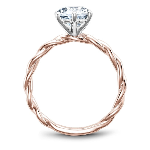 Noam Carver Rose Gold High Polished Twist Oval Center Diamond Engagement Ring with White Gold Head