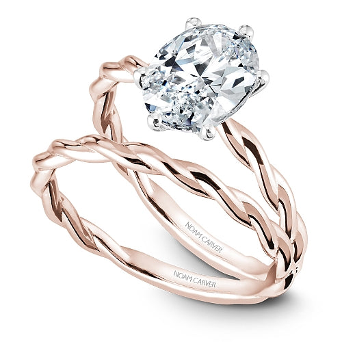 Noam Carver Rose Gold High Polished Twist Oval Center Diamond Wedding Ring Set with White Gold Head