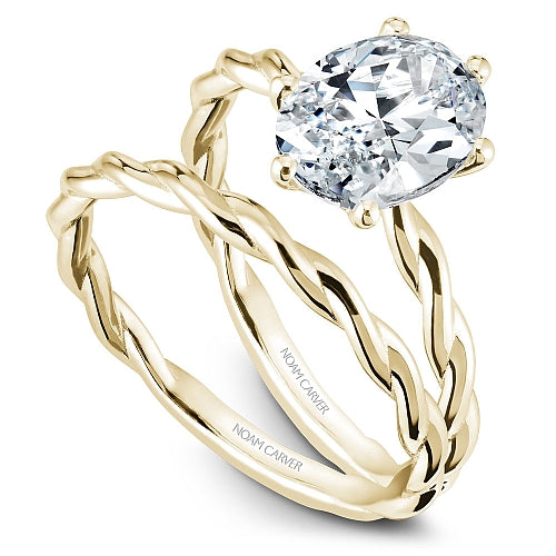 Noam Carver Yellow Gold High Polished Twist Oval Center Diamond Wedding Ring Set 
