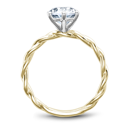 Noam Carver Yellow Gold High Polished Twist Oval Center Diamond Engagement Ring with White Gold Head