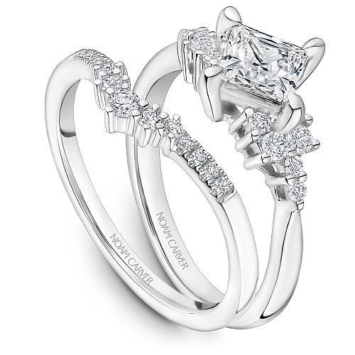Noam Carver 14K White Gold Compass Set Princess Cut Diamond Cluster Wedding Ring Set