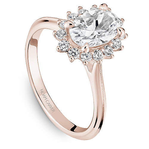 Noam Rose Gold Carver Oval Center Starburst Halo Diamond Engagement Ring