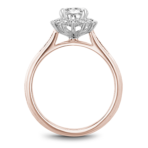 Noam Rose Gold Carver Oval Center Starburst Halo Diamond Engagement Ring with White Gold Head