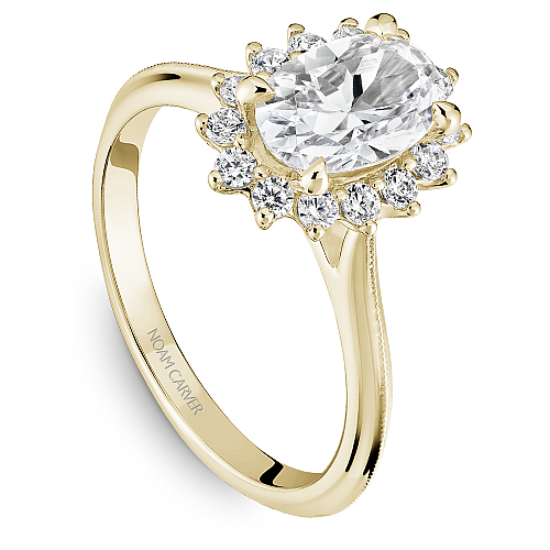 Noam Yellow Gold Carver Oval Center Starburst Halo Diamond Engagement Ring 