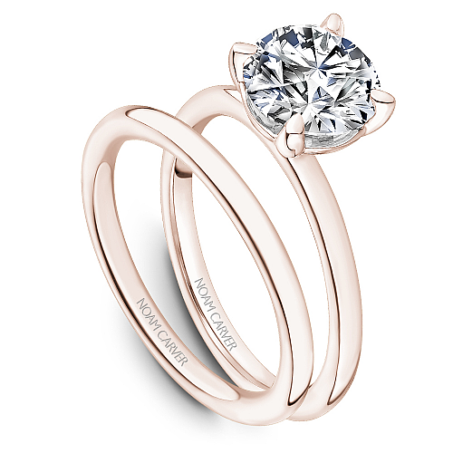 Noam Carver Rose Gold High Polish Round Cut Solitaire Yellow Gold Wedding Ring Set with High Polish 