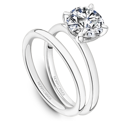 Noam Carver White Gold High Polish Round Cut Solitaire Yellow Gold Wedding Ring Set with High Polish 