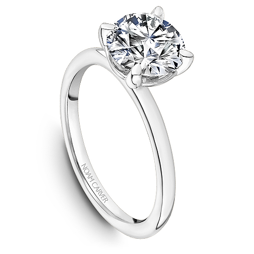 Noam Carver White Gold High Polish Round Cut Solitaire Two-Tone Engagement Ring with High Polish Finish.