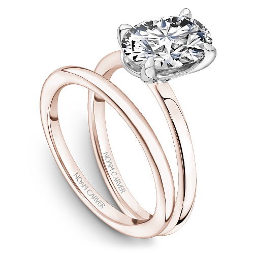 Noam Carver Rose Gold Two-Tone High Polish Oval Cut Solitaire Wedding Ring Set with White Gold Head