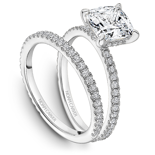 Noam Carver White Gold Hidden Halo French Set Diamond Wedding Ring Set