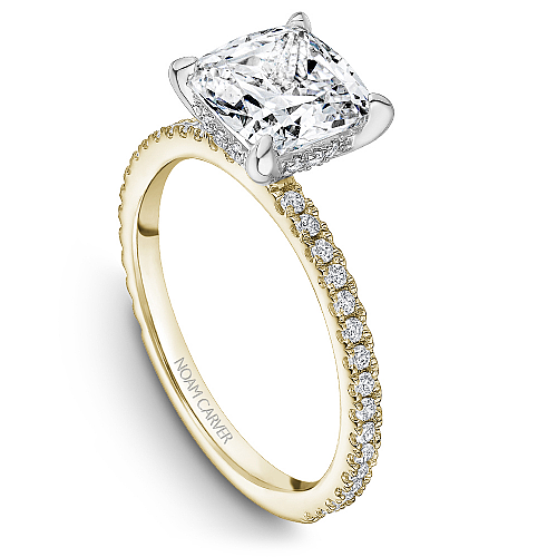 Noam Carver Yellow & White Gold Hidden Halo French Set Diamond Engagement Ring