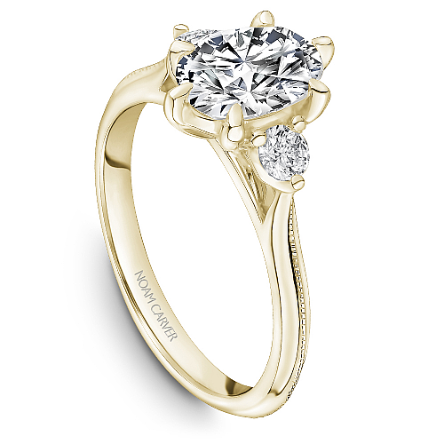 Noam Carver Yellow Gold High Polish Oval Cut Three Stone Diamond Engagement Ring