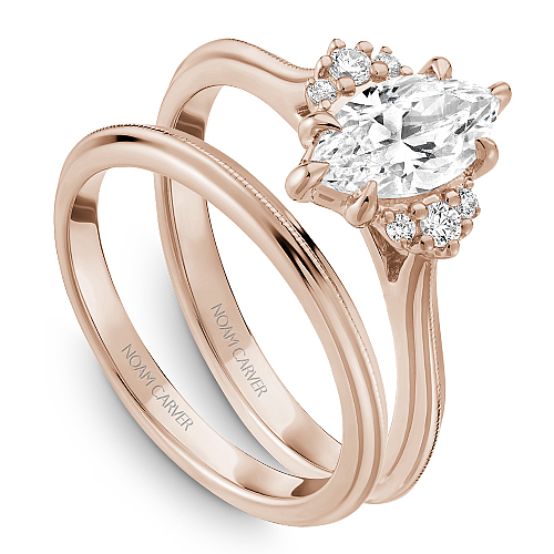 Noam Carver Rose Gold Knife Edge Diamond Wedding Ring Set