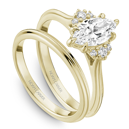 Noam Carver Yellow Gold Knife Edge Diamond Wedding Ring Set