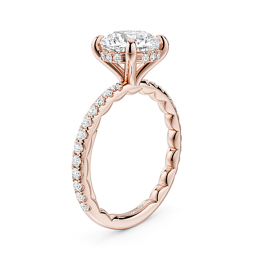 Noam Carver Rose Gold Luna Round Cut Hidden Halo Side Prong Set Diamond Engagement Ring- 2.2mm Shank 