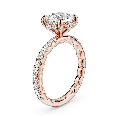 Noam Carver Rose Gold Luna Round Cut Hidden Halo Side Prong Set Diamond Engagement Ring- 2.2mm Shank 
