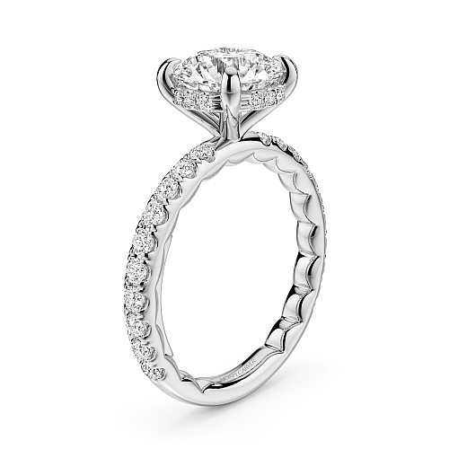 Noam Carver White Gold Luna Round Cut Hidden Halo Side Prong Set Diamond Engagement Ring- 2.2mm Shank 