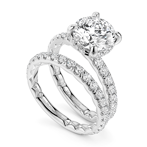 Noam Carver White Gold Luna Round Cut Hidden Halo Side Prong Set Diamond Wedding Ring Set- 2.2mm Shank 