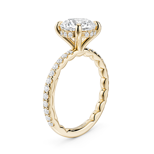 Noam Carver Yellow Gold Luna Round Cut Hidden Halo Side Prong Set Diamond Engagement Ring - 1.8mm Shank 