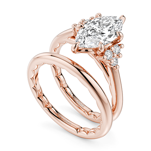 Noam Carver Rose Gold Luna Marquise Cut Cluster Diamond Wedding Ring Set