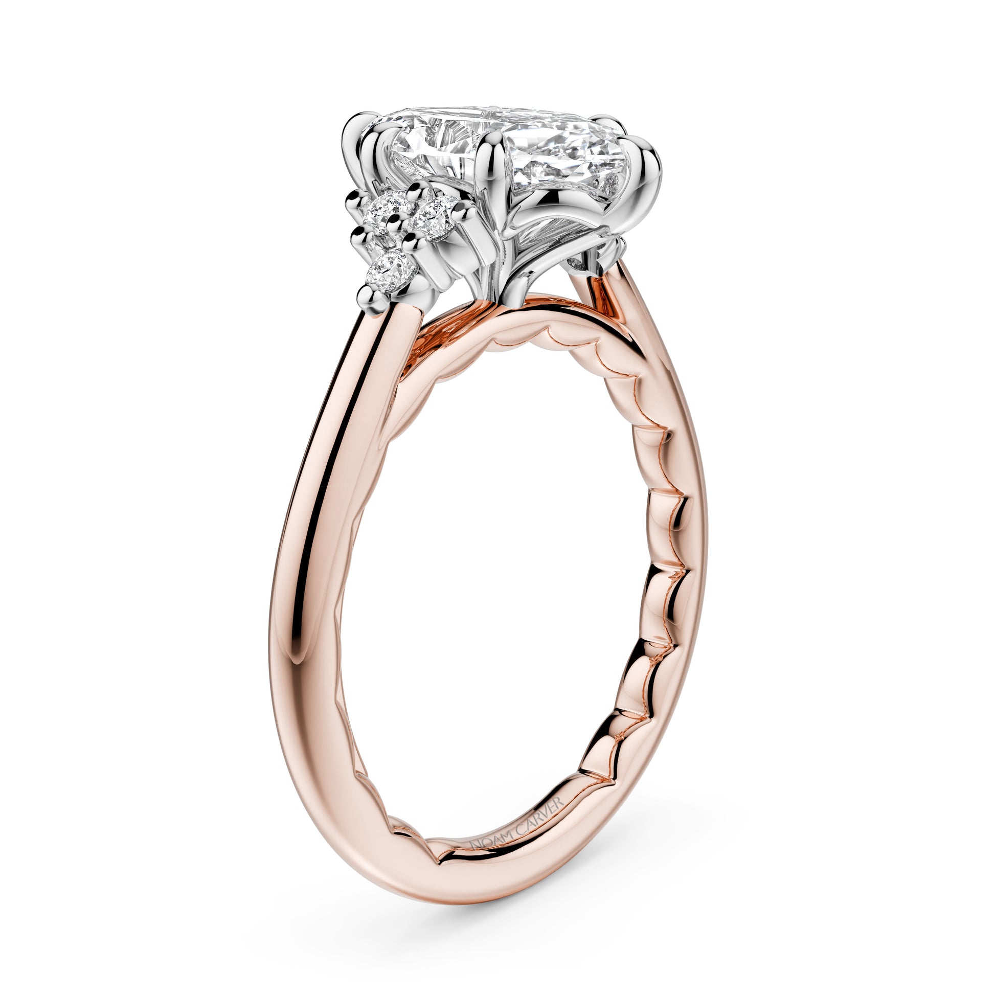 Noam Carver Two-Tone Rose & White Gold Luna Marquise Cut Cluster Diamond Engagement Ring