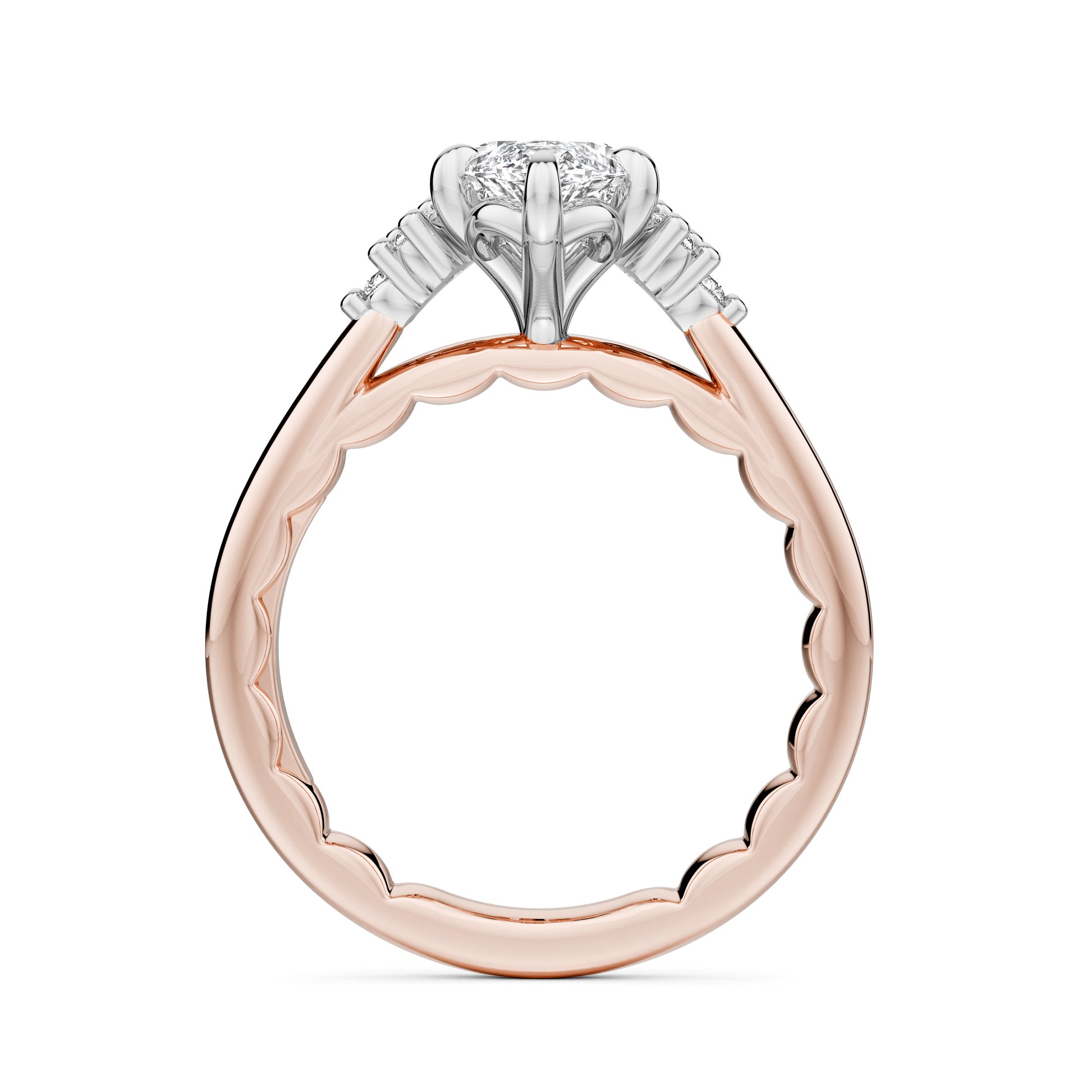 Noam Carver Two-Tone Rose & White Gold Luna Marquise Cut Cluster Diamond Engagement Ring
