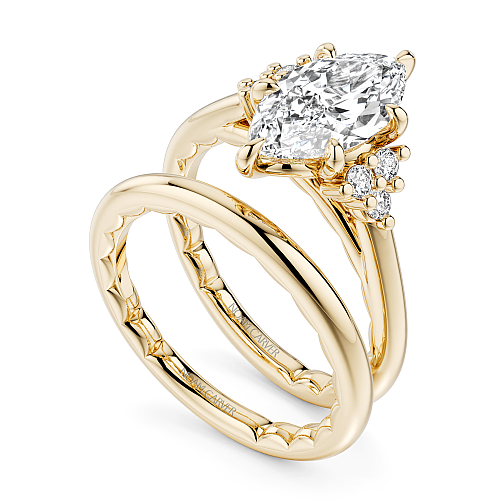 Noam Carver Yellow Gold Luna Marquise Cut Cluster Diamond Wedding Ring Set