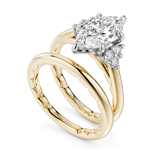 Noam Carver Two-Tone Yellow & White Gold Luna Marquise Cut Cluster Diamond Wedding Ring Set