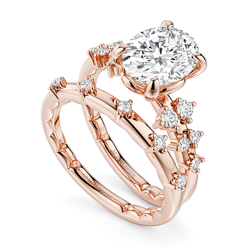 Noam Carver 14K Rose Gold Luna Round Cut Scattered Side Diamond Engagement Ring Bridal Set