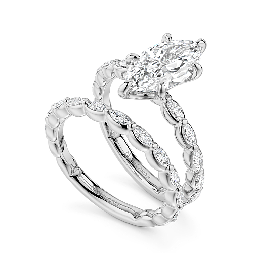 Noam Carver White Gold Luna Marquise Cut East-West Set Side Diamond Engagement Ring Bridal Set