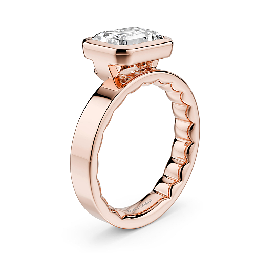 Noam Carver 14K Rose Gold Luna Cigar Bezel Set Emerald Off-Center Diamond Engagement Ring