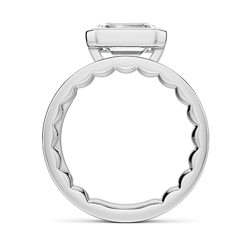 Noam Carver 14K White Gold Luna Cigar Bezel Set Emerald Off-Center Diamond Engagement Ring