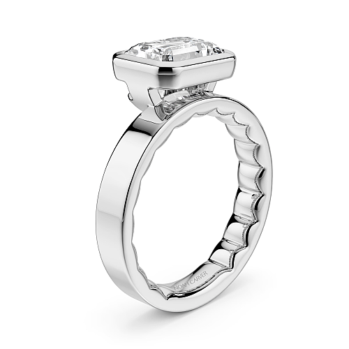 Noam Carver 14K White Gold Luna Cigar Bezel Set Emerald Off-Center Diamond Engagement Ring