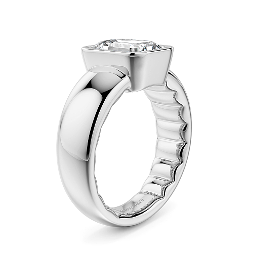 Noam Carver White Gold Luna Cigar Bezel Set Emerald Diamond Engagement Ring